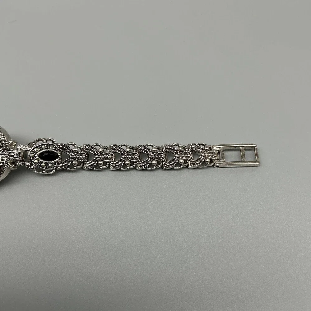 Alto Marcasite Womens Watch 24mm Silver Tone Dress Bracelet New Battery 7.25